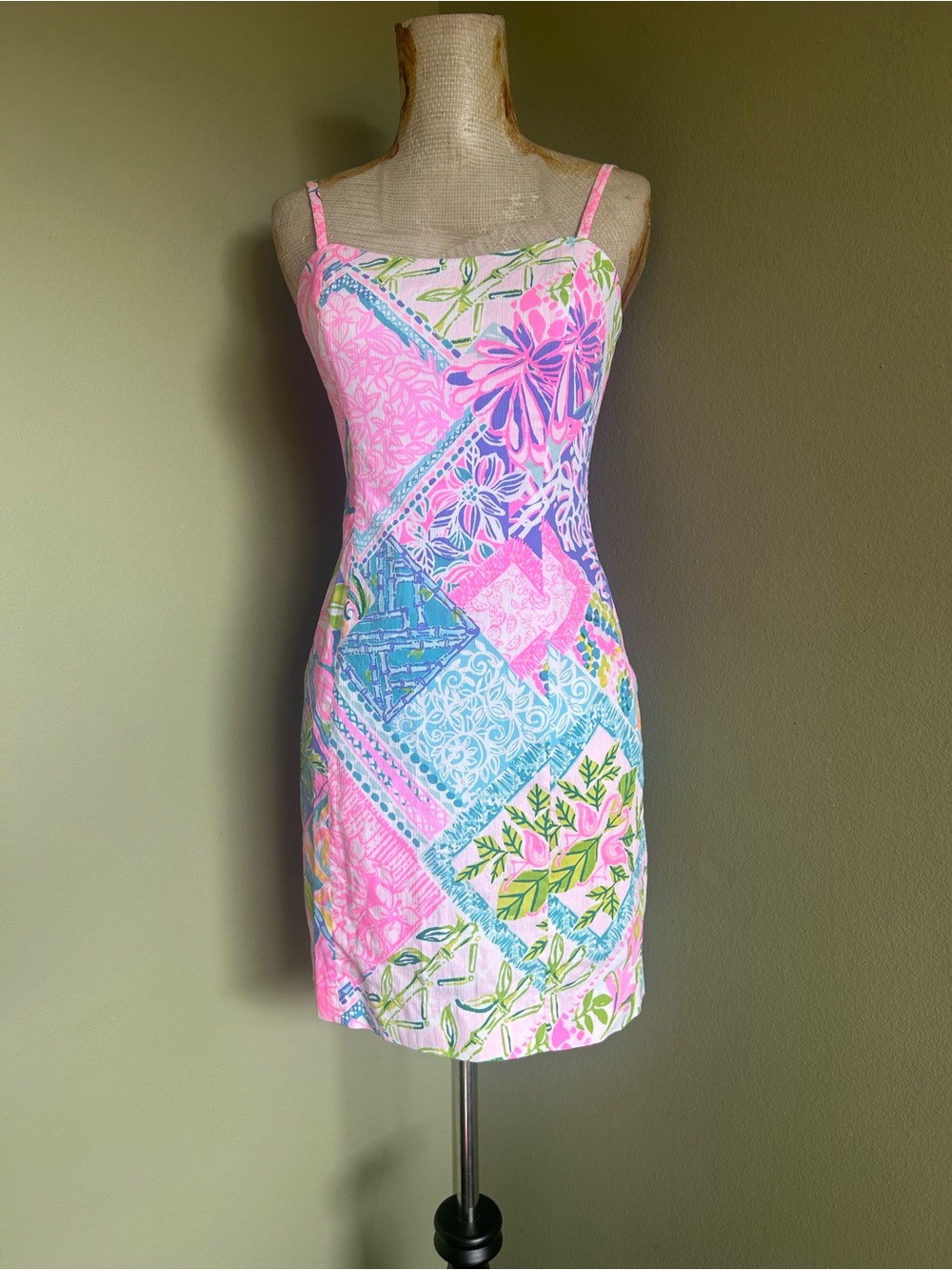 Lilly Pulitzer Pink Blue Green Patchwork Sun Dress Sz 00